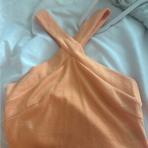 Orange Ribbed Cross-Back Top